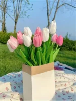 A set of 6 artificial tulips, suitable for home decoration and tabletop floral decoration on anniversaries (vase not included) - Image 2