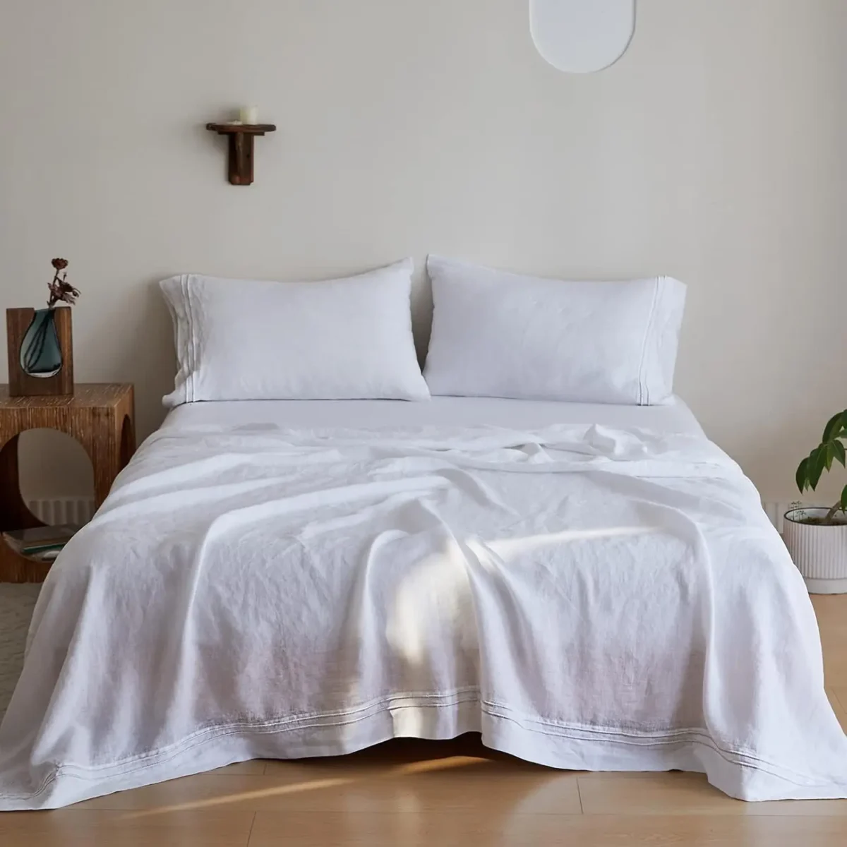Simple&Amp;Amp;Opulence 3/4 Pcs 100% Bed Linen Sheet Set Embroidery Washed Natural French Flax Soft Breathable Comforter Sheets Sets - Image 1