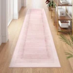 Soft Pink Striped Runner Rug - Non-Slip & Machine Washable