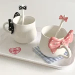 Chic Bow Ceramic Coffee Cup for Stylish Office Sips