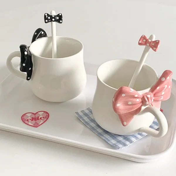 Chic Bow Ceramic Coffee Cup for Stylish Office Sips