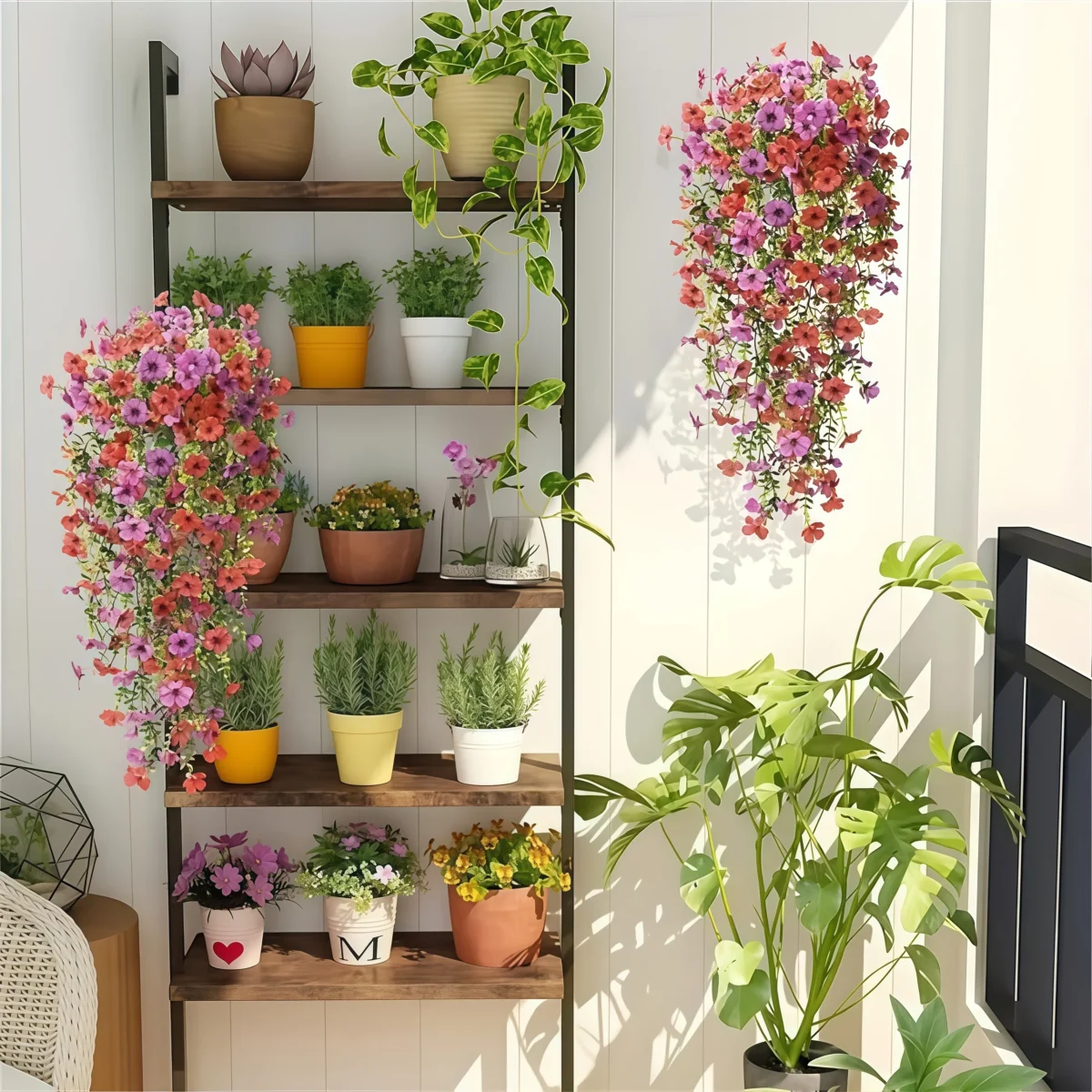 2Pcs/Pack Artificial Flowers Simulated Plants Morning Glory Vines With Eucalyptus Leaves, For Home Outdoor Wedding Decoration - Image 5