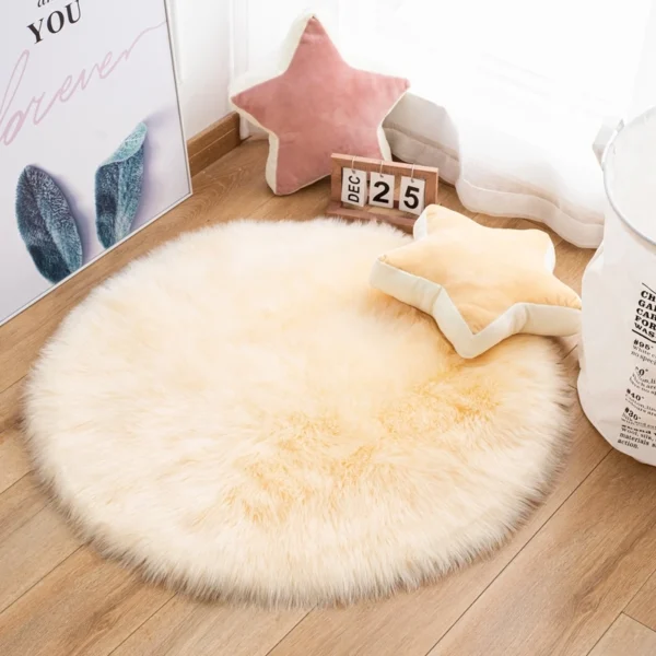 Shaggy Fur Rugs for Bedroom, Home Decor, Bedroom Floor Cushion, Plush Round Carpet, Sheepskin Pink Living Room