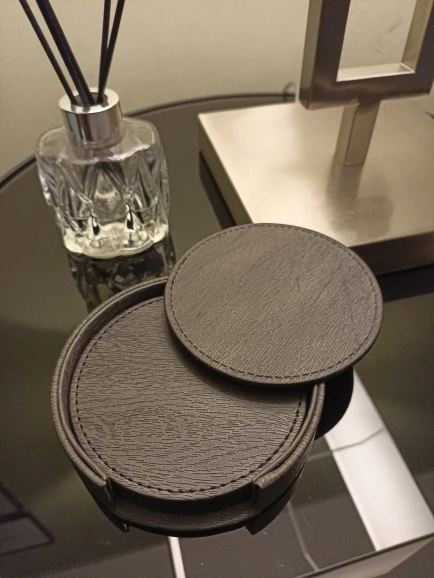 6 Wood Grain Leather Coasters Placemats Tea and Coffee Cups Cushions Home Bar Counter Insulated Rack Non Stick photo review