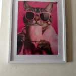 Animal Pink Cat Drinking Coffee Posters Canvas Painting Print Cat Art Room Home Kitchen Bar Cafe Room Wall Decor photo review