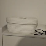 Cotton Knitting Storage Box Solid Color Oval Desktop Finishing Box with Lid Cosmetic Storage Basket photo review