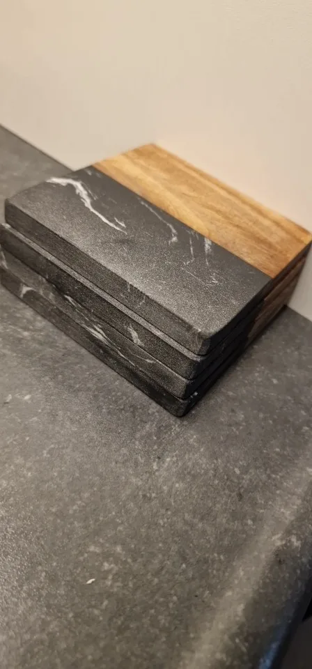 Elegant Marble Coaster with Wood Stitching for Stylish Homes photo review