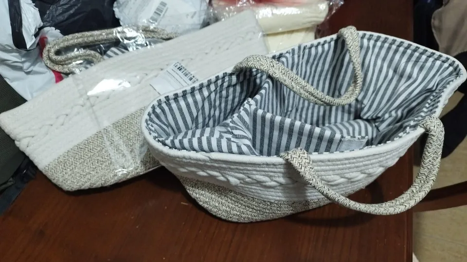 Multifunctional Travel Out Portable Mommy Bag Storage Basket Cotton Rope Woven Basket Clutter Arrangement Storage Baskets photo review