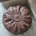 58cm Moroccan PU Leather Pouf Meditation Cushion Home Decor Embroidery Craft Hassock Ottoman Footstool Tatami Unstuffed Cushion photo review