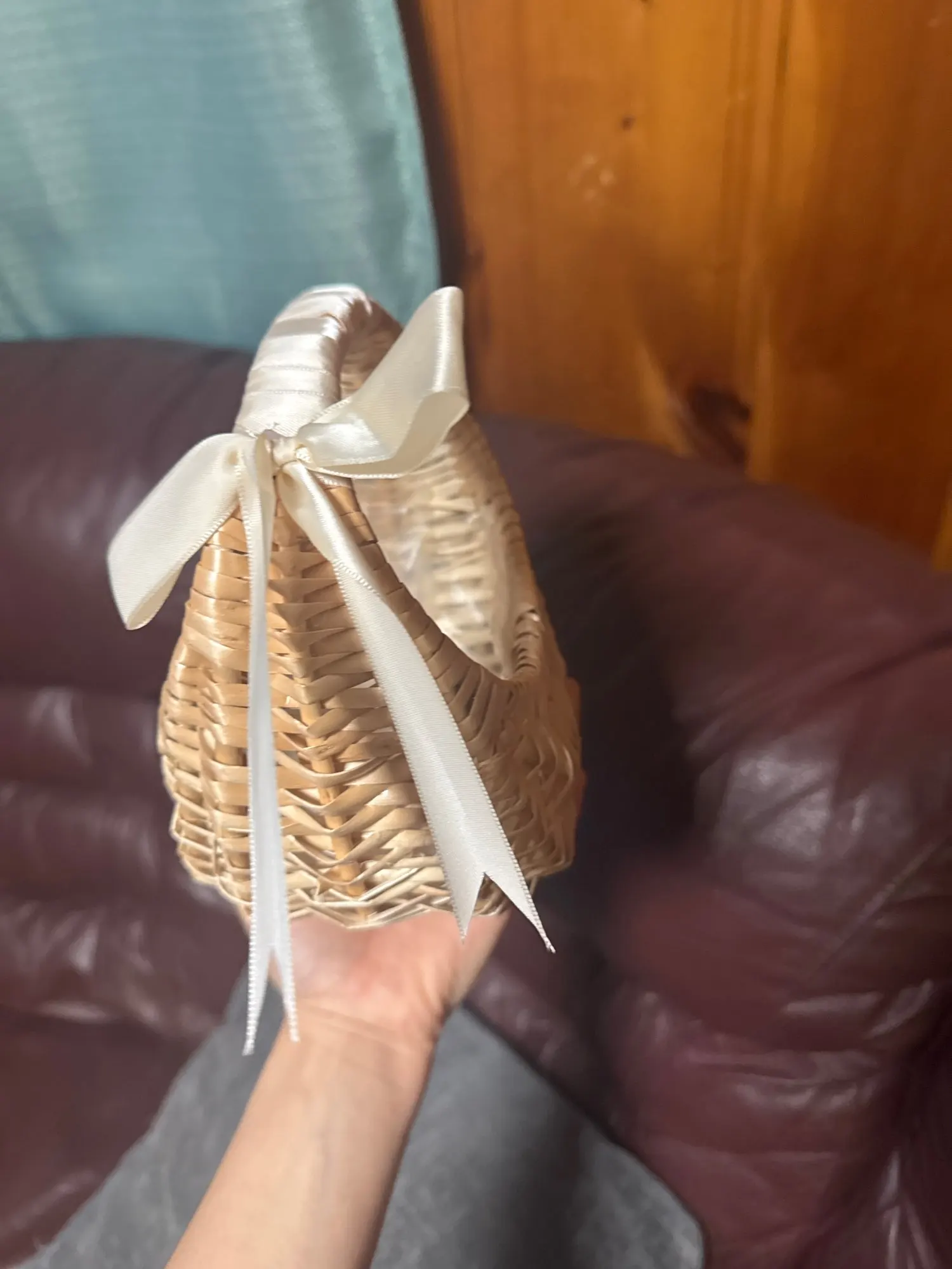 Charming Handwoven Flower Girl Basket with Ribbon Bow photo review