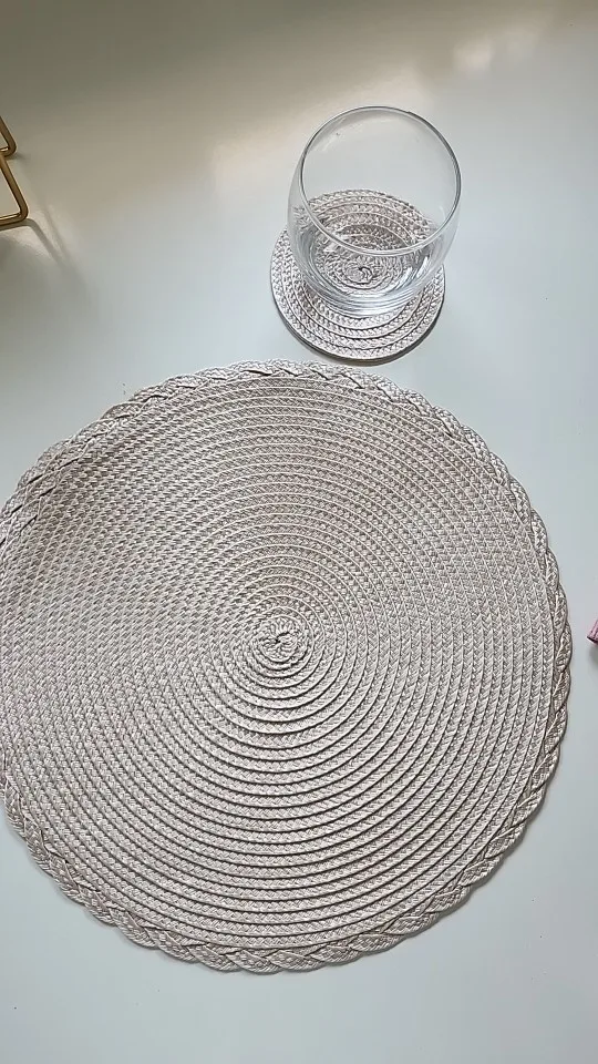Set of 6 Round Placemats and Coasters Braided Woven Place Mats Washable Heat Resistant Table Mats and Coasters for Dining Table photo review