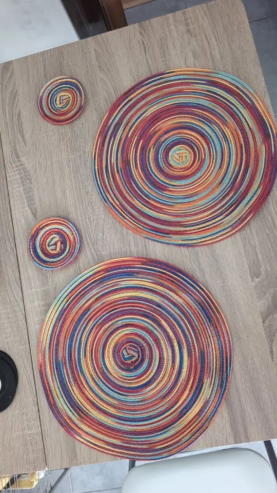 Set of 6 Round Placemats and Coasters Braided Woven Place Mats Washable Heat Resistant Table Mats and Coasters for Dining Table photo review