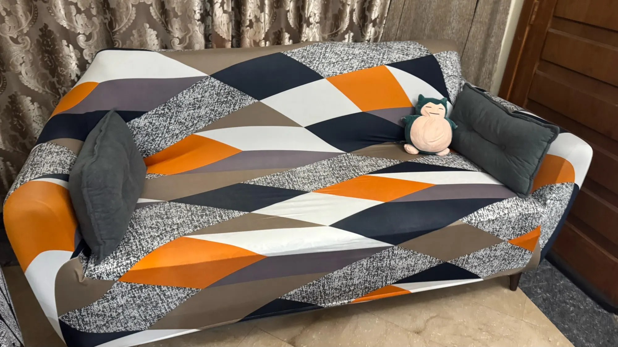 Colorful Knit Sofa Cover with Skirt for Full Coverage Comfort photo review