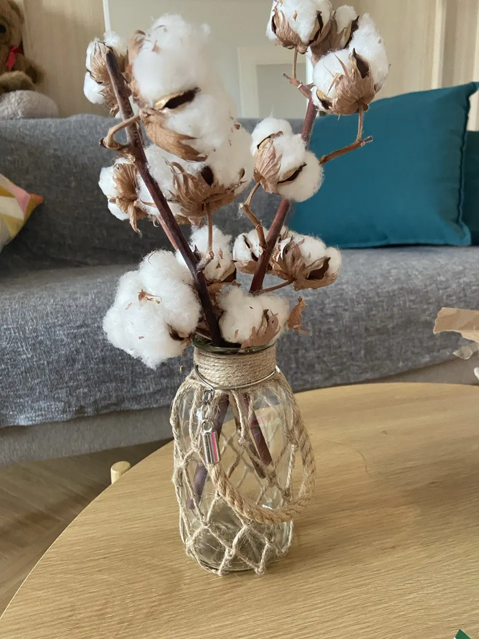 Boho Chic Hand Woven Hemp Glass Vase for Dried Flowers photo review