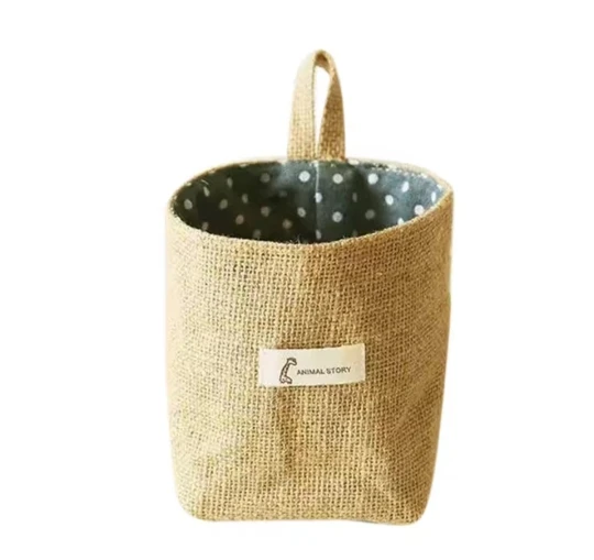 Desktop Storage Basket Jute Cotton Linen Bag Hanging Pocket Small Sack Sundries Storage Box With Handle Cosmetic Storage Bag photo review