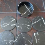 6 Pcs Artificial Leather Coasters Marble Style with Holder Drink Coaster for Bar Kinds of Cup Kitchen Dining Table Decor photo review