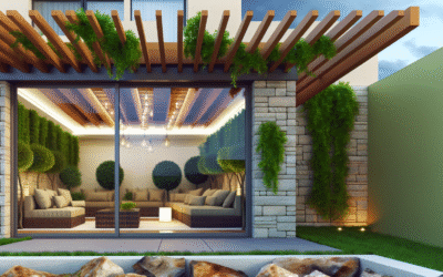 Infographic illustrating different layout options for outdoor meeting spaces, showing seating arrangements, presentation zone, and breakout areas.