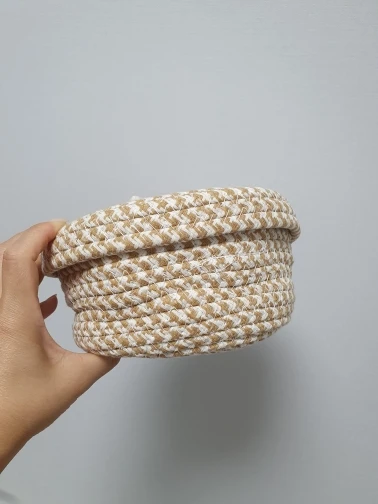 Cotton Rope Storage Basket with Lid Decorative Basket Kitchen Gadgets Organizing Basket for Home photo review