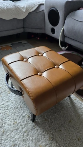 Small Foot Stool Ottoman PU Leather Rectangle Ottoman Footrest Bedside Step Stool with Wood Legs for Desk Living Room Bedroom photo review