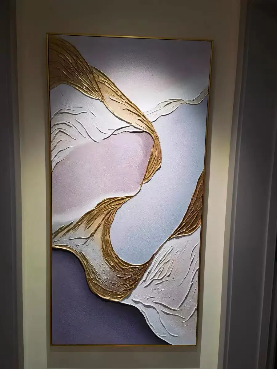 Elegant Handmade Acrylic Oil Painting with Golden Foil Accents photo review