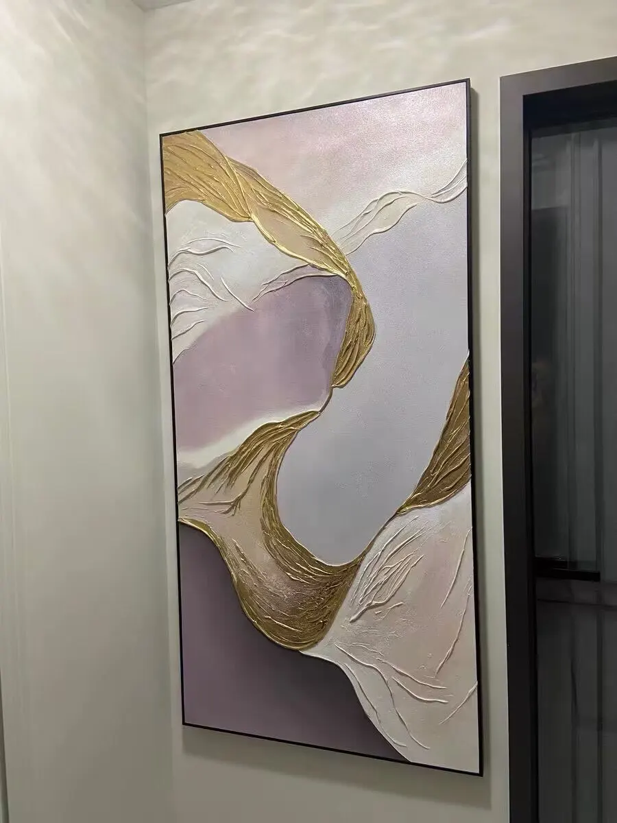 Elegant Handmade Acrylic Oil Painting with Golden Foil Accents photo review