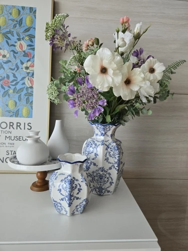 Retro Cerc Blue-and-White Porcelain Vase Floral Decorative Accories for Living Room Fre Flowers Artificial Flowers photo review