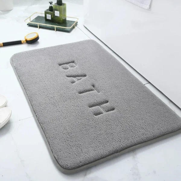 Furry solid color embroidery bathroom thick absorbent floor mat thick shower room non-slip foot mat dirt-resistant entrance mat
