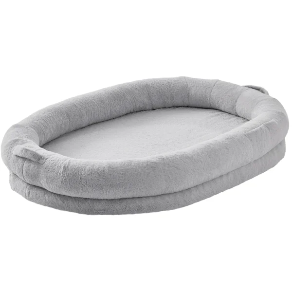 SucceBuy Human Dog Bed Human Dog Bed for Adult Human Size Dog Bed with Washable Faux Rabbit Fur Cover Egg Orthopedic Foam Grey