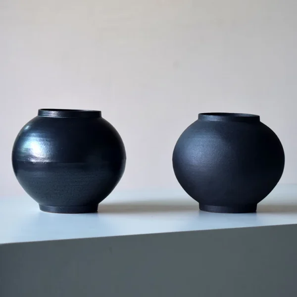 Matte Bla Cerc Flower Vase New Chinese Sle Large Belly Hydroponic Plant Tea Room Desktop eenery Decorative Accories