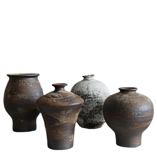 Chinese style ceramic vase ornament living room decoration white wabi-sabi style rough pottery pot B&B creative ceramic vase