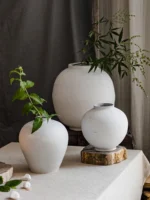 Large Size White Thi Earthenware Flower Vase Cerc Imitation Living Room Floor Standing Moon Clay Pot Vintage Flower Holder - Image 2