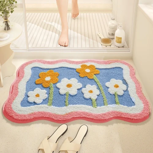 Luxurious Suede Floral Bath Rug - Soft, Non-Slip, Washable