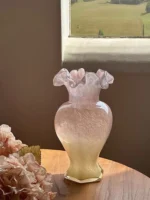 Pink Glass Flower Vase Mid-century Lacquerware Orchid Decoration Living Room New Home Decorative Ornaments Ins