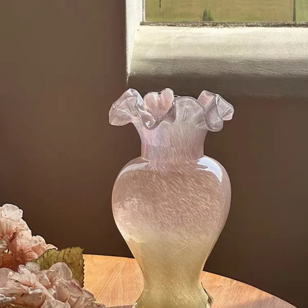 Pink Glass Flower Vase Mid-century Lacquerware Orchid Decoration Living Room New Home Decorative Ornaments Ins