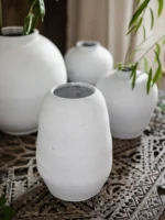 Large Size White Thi Earthenware Flower Vase Cerc Imitation Living Room Floor Standing Moon Clay Pot Vintage Flower Holder - Image 5