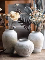 Handmade Rough Pottery Jar Modern Simple Living Room Pottery Dried Flowers Ceramic Flower Arrangement Vase Arrangement - Image 3
