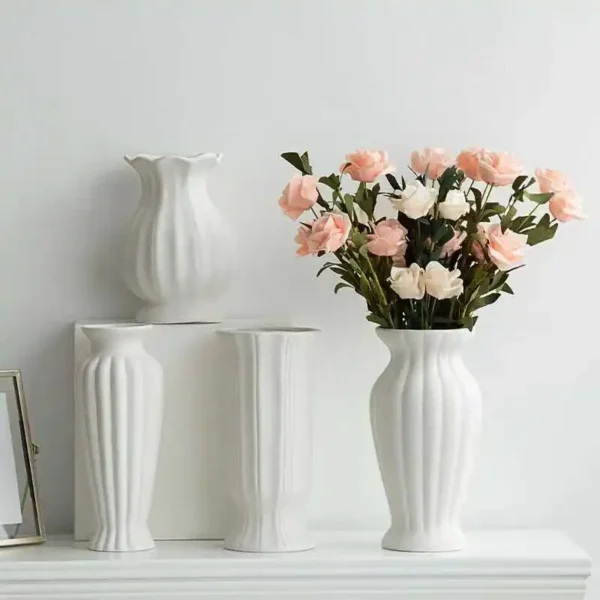 Nordic White Cerc Flower Vase Simple Dry Flower Holder Fre Flower Arrangement Living Room Desktop Decoration Ornaments