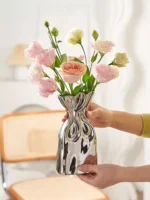 Premium Feeling Simple Silver Plated Ceramic Vase Living Room Table Creative Flower Arrangement Flower Holder - Image 3