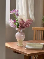 Pink Glass Flower Vase Mid-century Lacquerware Orchid Decoration Living Room New Home Decorative Ornaments Ins - Image 4
