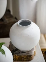 Large Size White Thi Earthenware Flower Vase Cerc Imitation Living Room Floor Standing Moon Clay Pot Vintage Flower Holder - Image 4