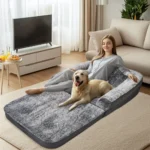 Foldable Human Dog Bed for Adult 2 in 1 Calming Large Dog Bed Washable Waterproof Dog Sofa Couch Bed Plush Cover Bolster Lounge - Image 2