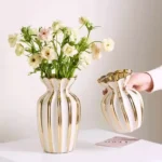 Nordic Gold-Trimmed Cream Vase: Elevate Your Decor Today!