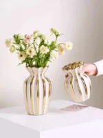 Nordic Gold-Trimmed Cream Vase: Elevate Your Decor Today!