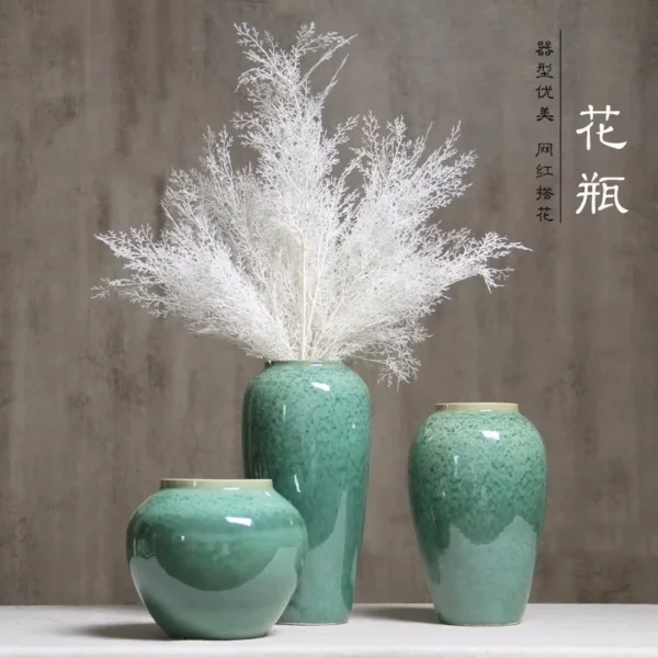 Jingdezhen-ceramic countertop vase, large vase, modern, simple, living room, TV cabinet, Chinese vintage handmade pottery jar