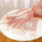 YEUZLICOTTO Striped Cotton Turkish Sport Bath Towel with Tassels Travel Gym Camping Sauna Beach Pool Blanket Absorbent Easy Care - Image 4