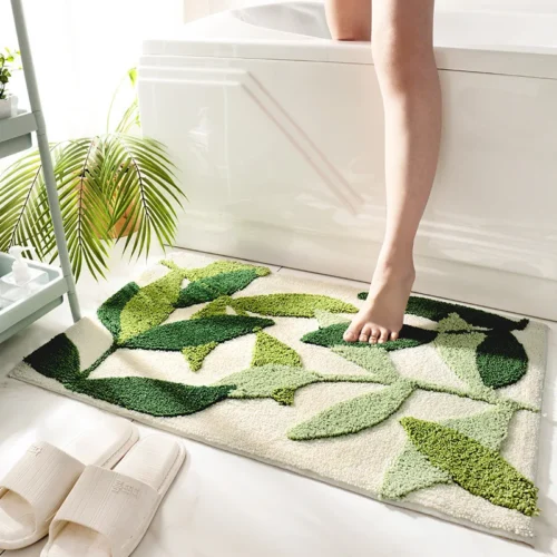 50x80cm Gift Leaf Bathmat Bathroom Rug Anti-slip Soft Ultrafine Fiber Water Absorbing Machine Washable Floor Mat Bath Tub Carpet