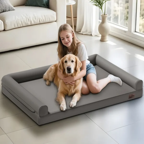 Premium Waterproof Orthopedic Dog Bed with Calming Bolster