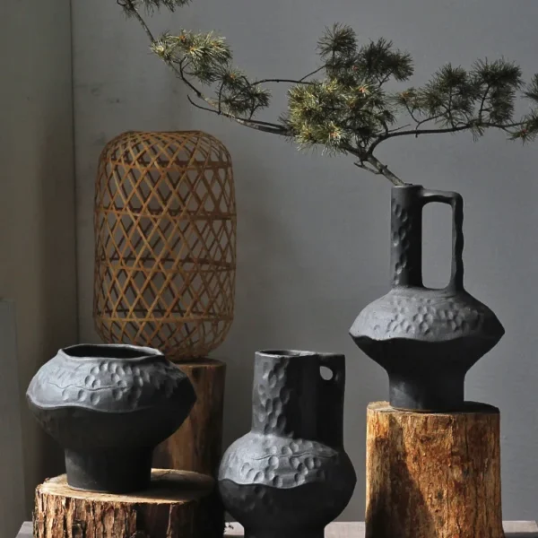 Simple modern wabi-sabi style ornaments ceramic vase premium feel rough pottery vase inserts dried flowers ceramic pot vintage