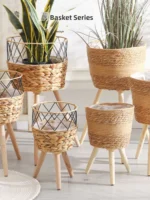 Nordic Sle Living Room Plant Gourd Flower Basket Decorative Wier Flower Pot Balcony Floor Standing Flower Ra Woven Bask...