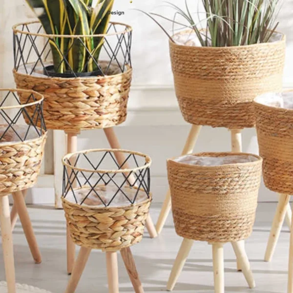 Nordic Sle Living Room Plant Gourd Flower Basket Decorative Wier Flower Pot Balcony Floor Standing Flower Ra Woven Bask...